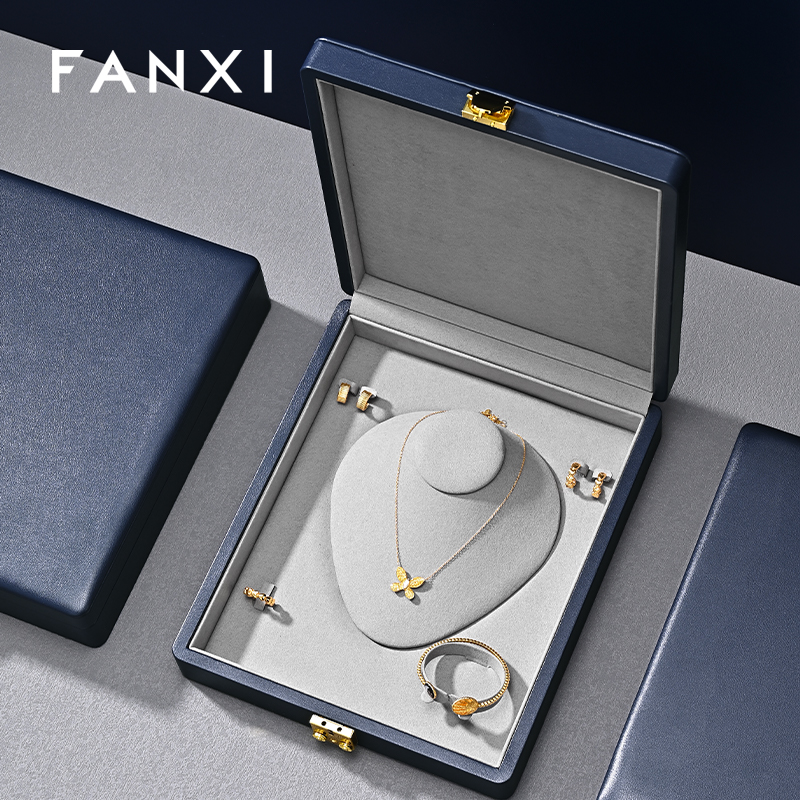 FANXI Fashion blue Microfiber leather jewelry case