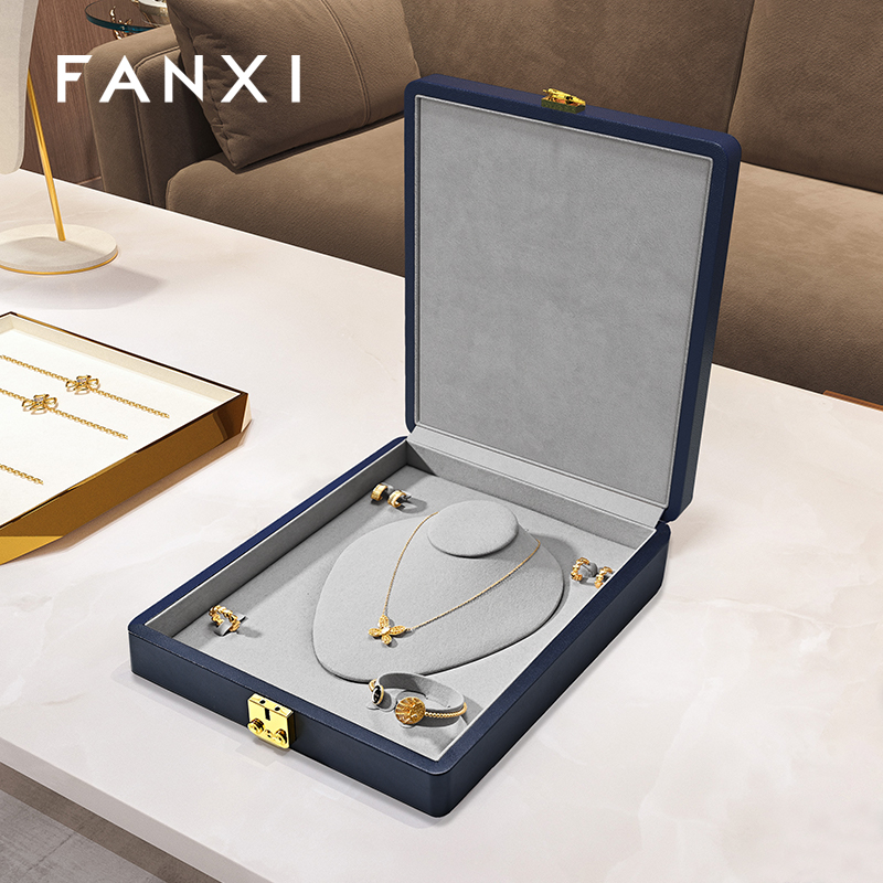 FANXI Fashion blue Microfiber leather jewelry case