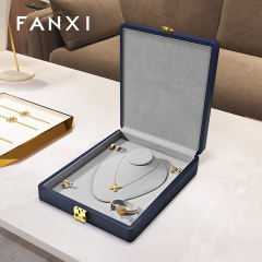 FANXI Fashion blue Microfiber leather jewelry case