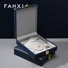 FANXI Fashion blue Microfiber leather jewelry case
