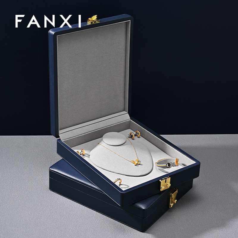 FANXI Fashion blue Microfiber leather jewelry case