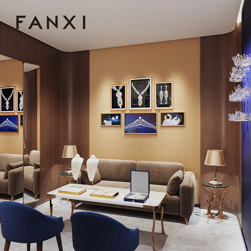 FANXI Fashion blue Microfiber leather jewelry case