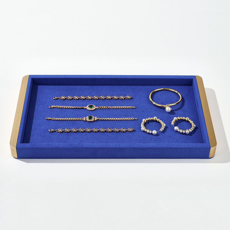 FANXI Custom blue wood microfiber jewelry tray