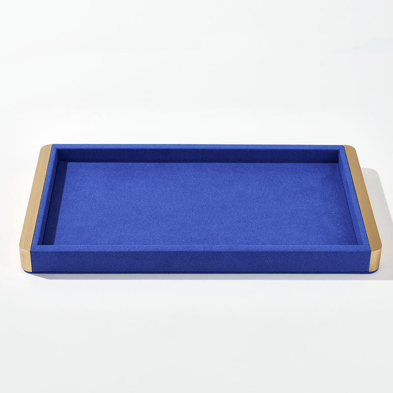 FANXI Custom blue wood microfiber jewelry tray
