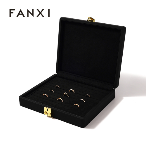 FANXI Custom blue PU and microfiber ring box