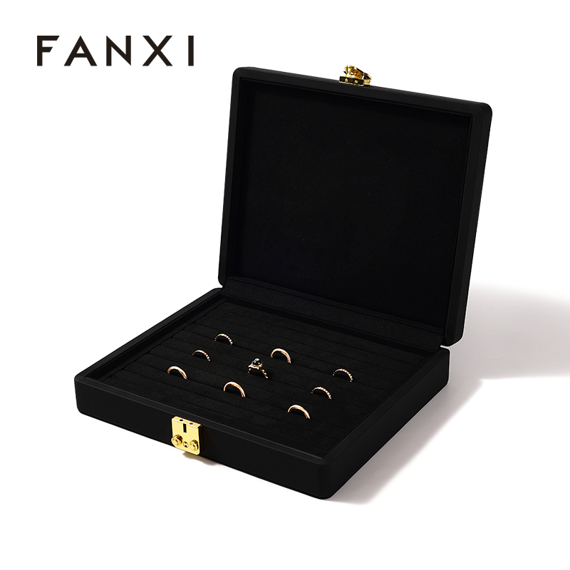 FANXI Custom blue PU and microfiber ring box