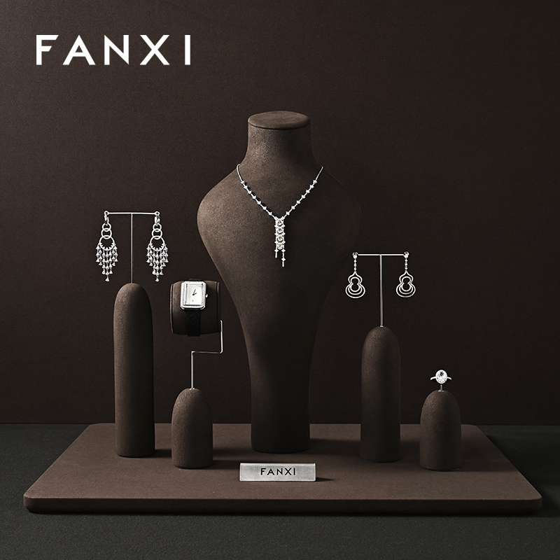 FANXI Hot sale Leather Coffee color Jewelry Combination Set