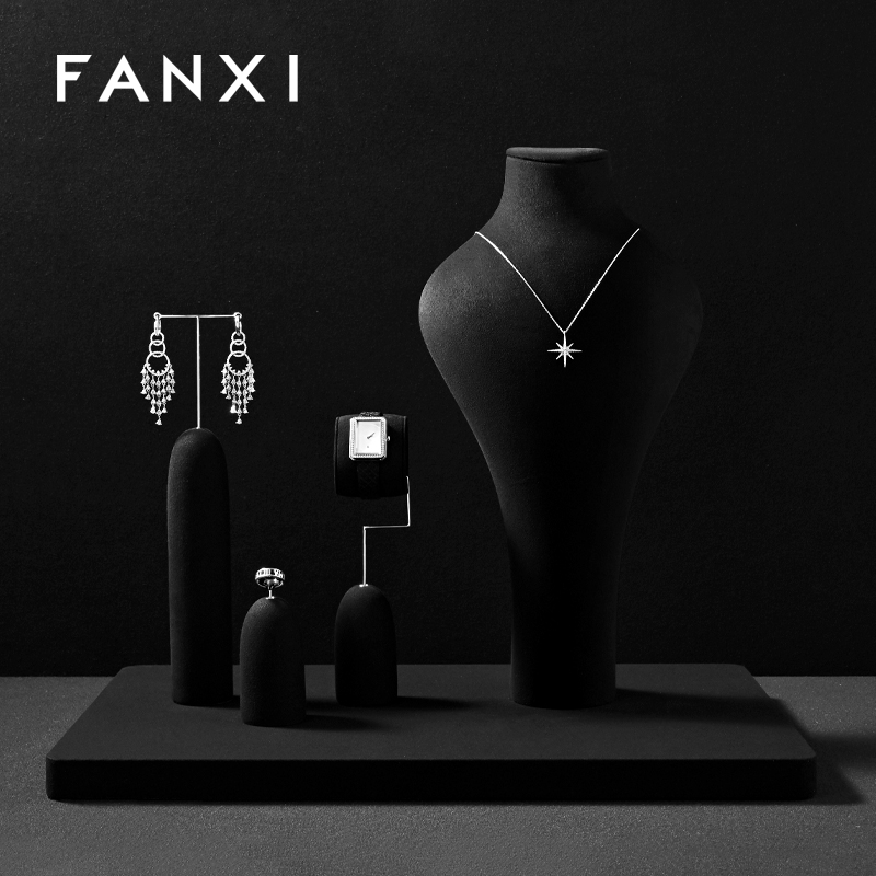 FANXI New arrival Black Microfiber Jewelry display set