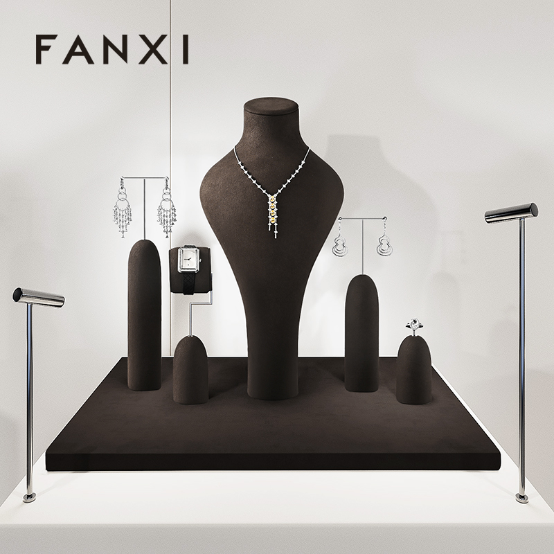 FANXI Hot sale Leather Coffee color Jewelry Combination Set