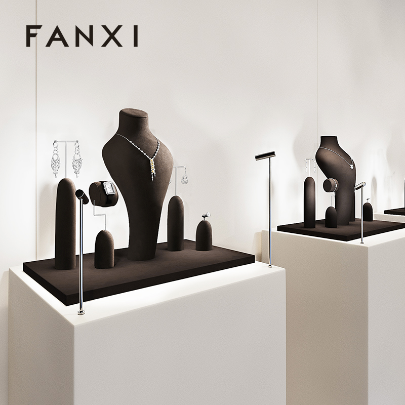 FANXI Hot sale Leather Coffee color Jewelry Combination Set