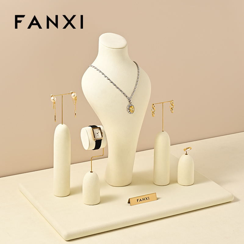 FANXI High end Beige Microfiber Jewelry display set
