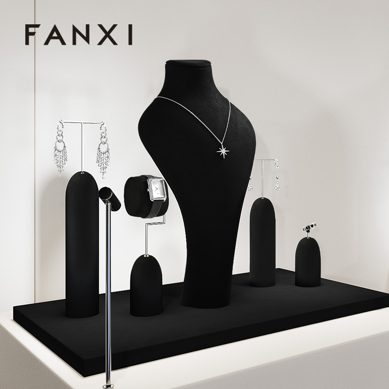 FANXI New arrival Black Microfiber Jewelry display set