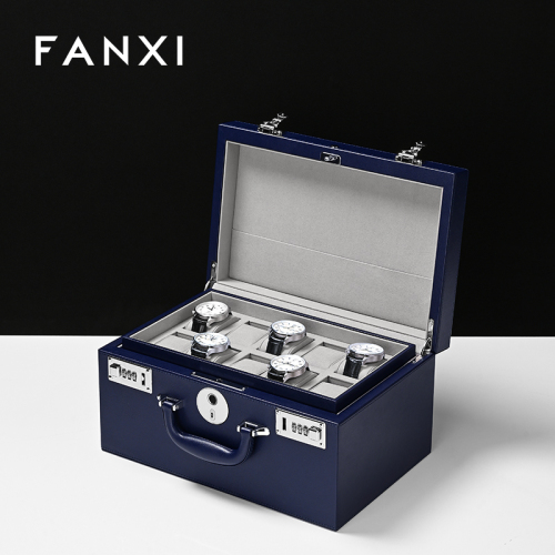 FANXI Hot sale Blue PU leather Jewelry case
