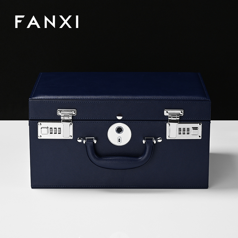 FANXI Hot sale Blue PU leather Jewelry case