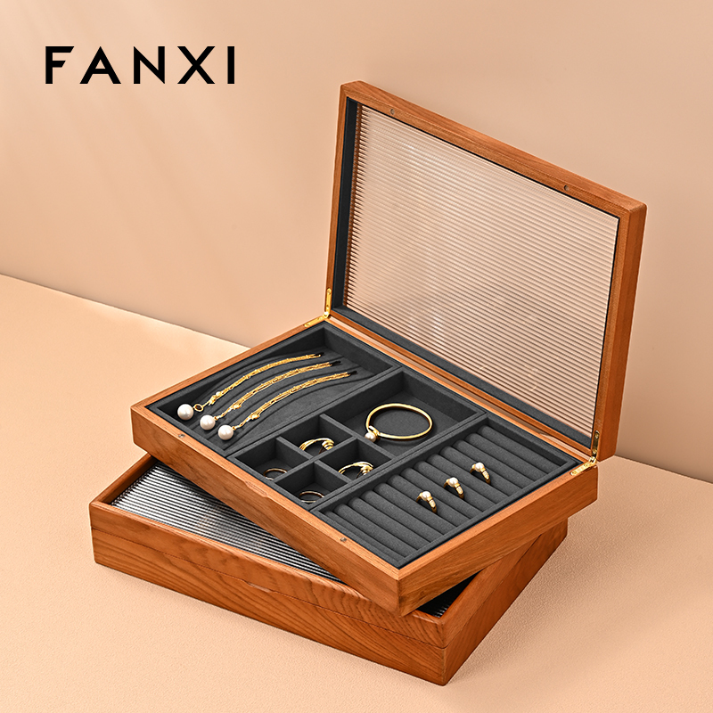 FANXI Hot sale dark gray PU leather Jewelry case