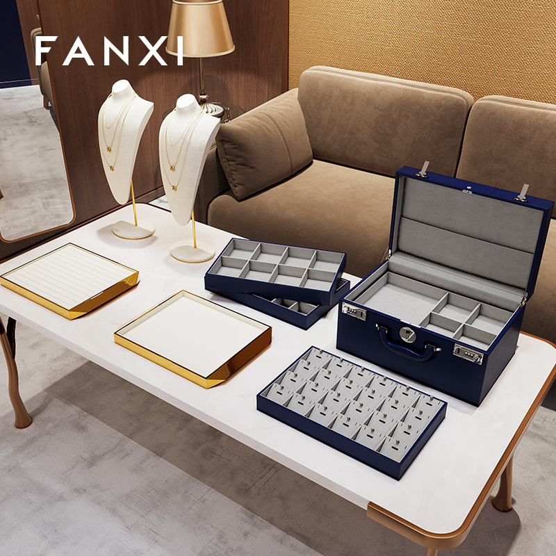 FANXI Hot sale Blue PU leather Jewelry case