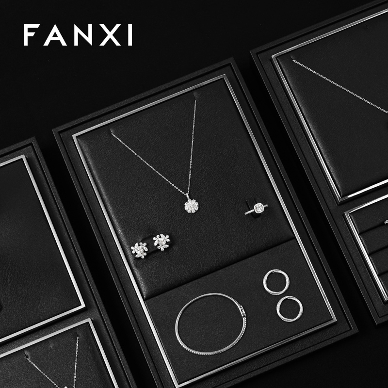 FANXI Luxury Black PU leather Jewelry display set