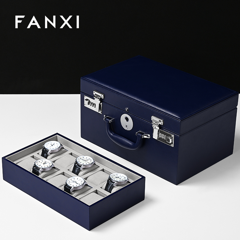 FANXI Hot sale Blue PU leather Jewelry case