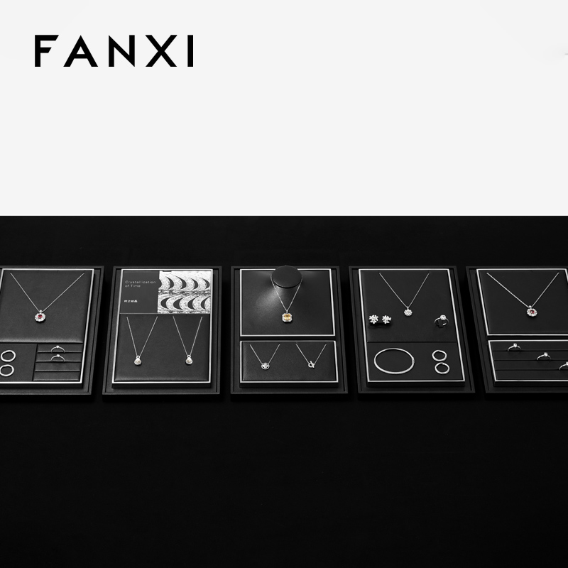 FANXI Luxury Black PU leather Jewelry display set