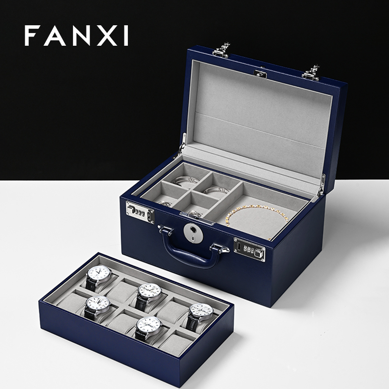 FANXI Hot sale Blue PU leather Jewelry case