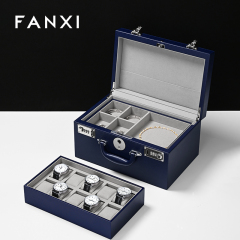 FANXI Hot sale Blue PU leather Jewelry case