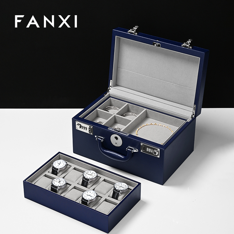 FANXI Hot sale Blue PU leather Jewelry case