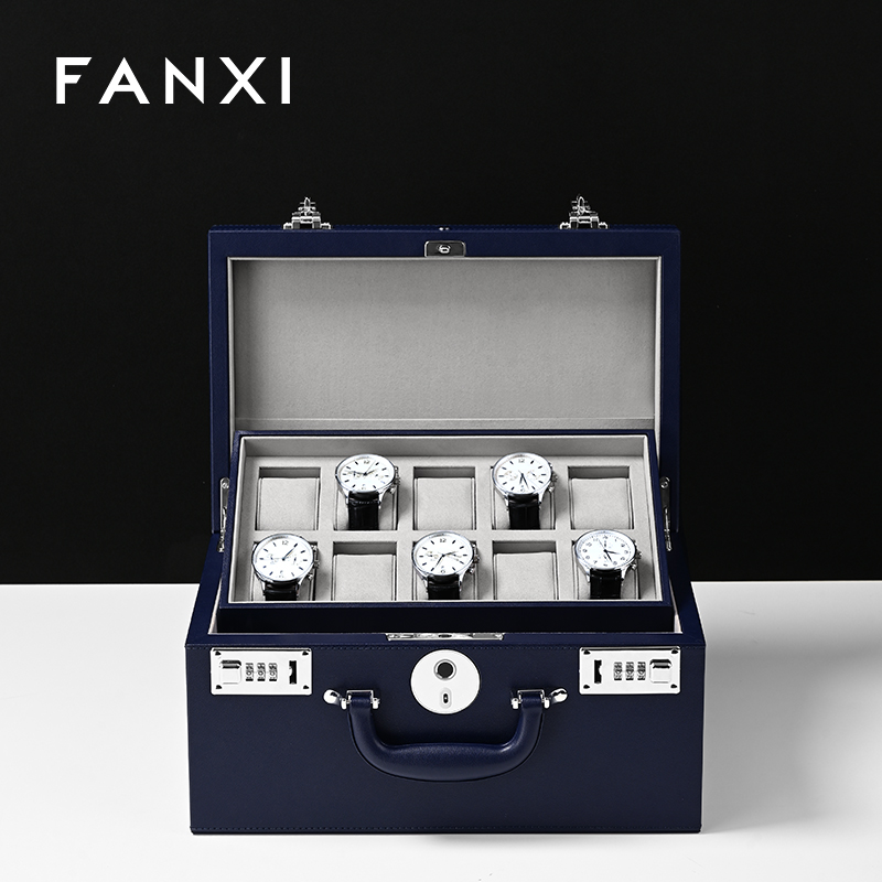 FANXI Hot sale Blue PU leather Jewelry case