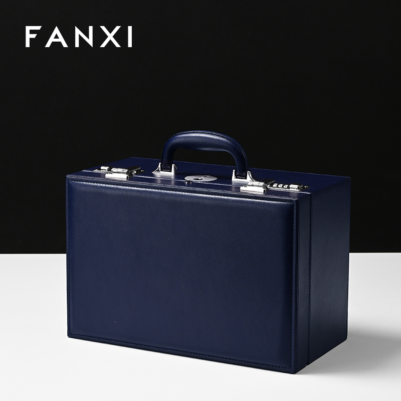 FANXI Hot sale Blue PU leather Jewelry case