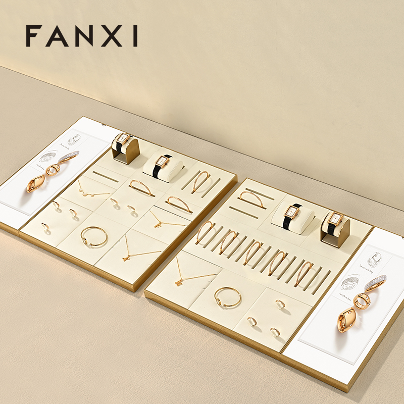 FANXI Hot sale Beige Metal Jewelry display tray