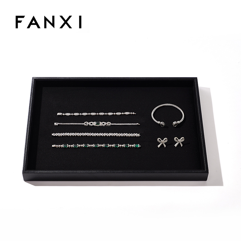 FANXI Custom black leather jewelry display tray