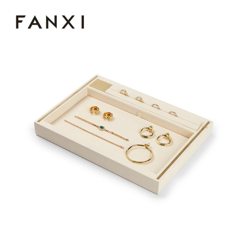 FANXI Custom beige metal microfiber jewelry tray
