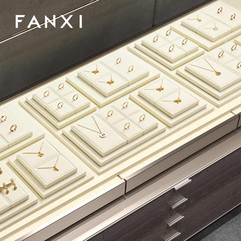 FANXI Luxury Leather Beige Jewelry Display