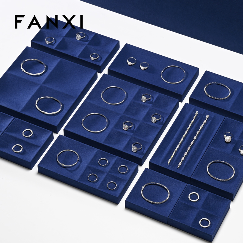 FANXI hot sale sapphire blue Microfiber jewelry organizer trays