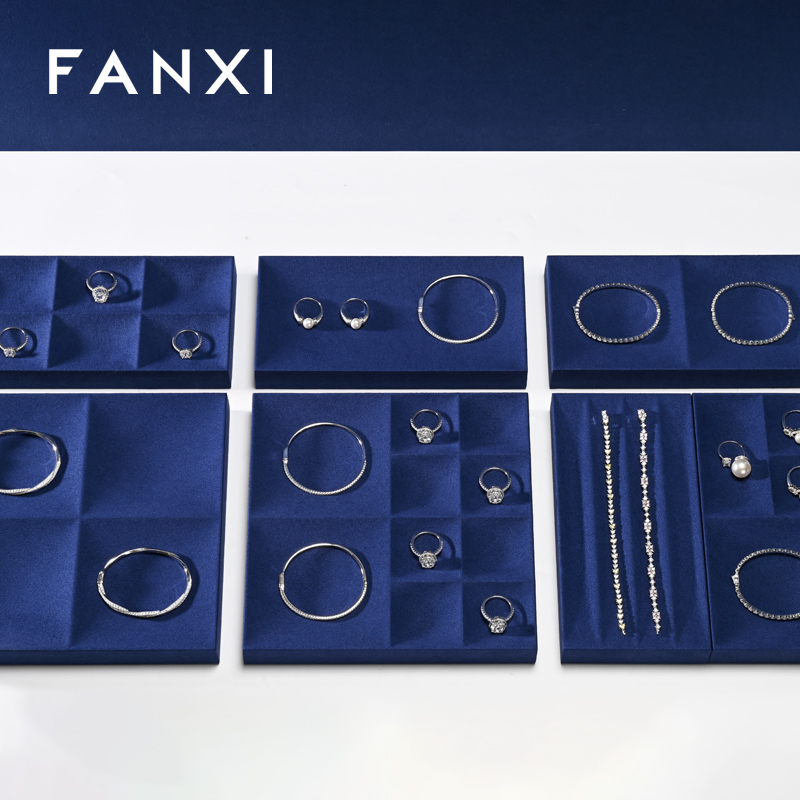 FANXI hot sale sapphire blue Microfiber jewelry organizer trays