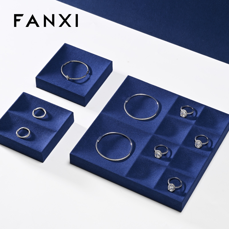 FANXI hot sale sapphire blue Microfiber jewelry organizer trays
