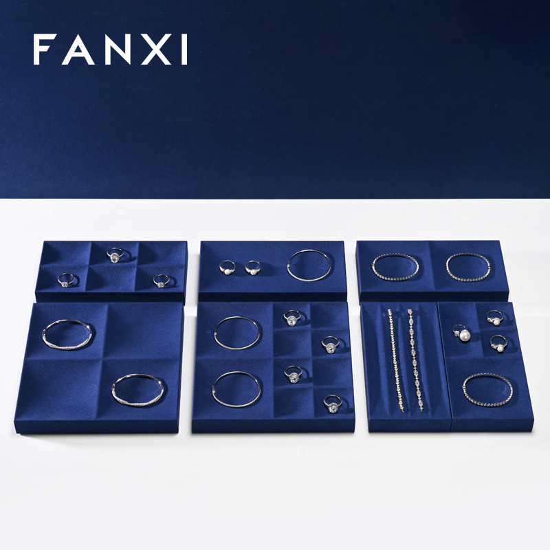FANXI hot sale sapphire blue Microfiber jewelry organizer trays