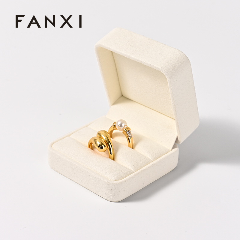 FANXI Custom white suede double ring box