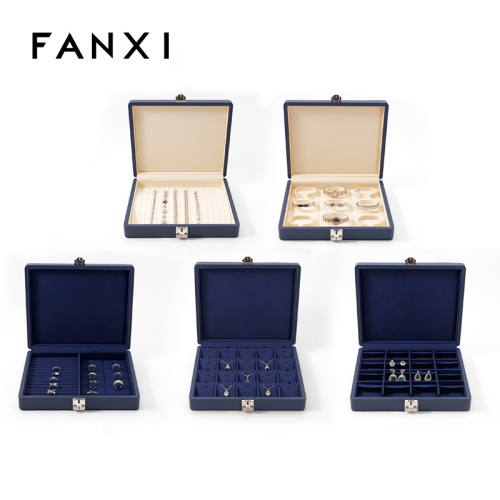 FANXI Custom blue leather microfiber jewelry case