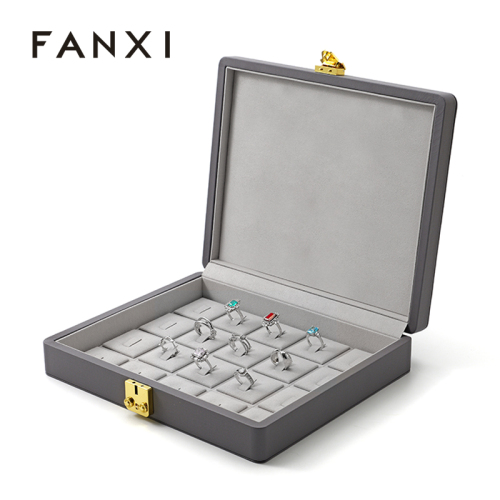 FANXI Custom black leather microfiber jewelry ring case