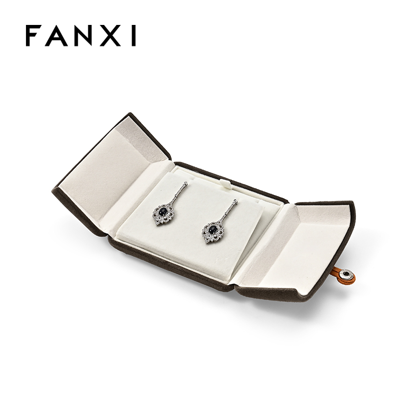 FANXI Custom brown velvet pendant earring box