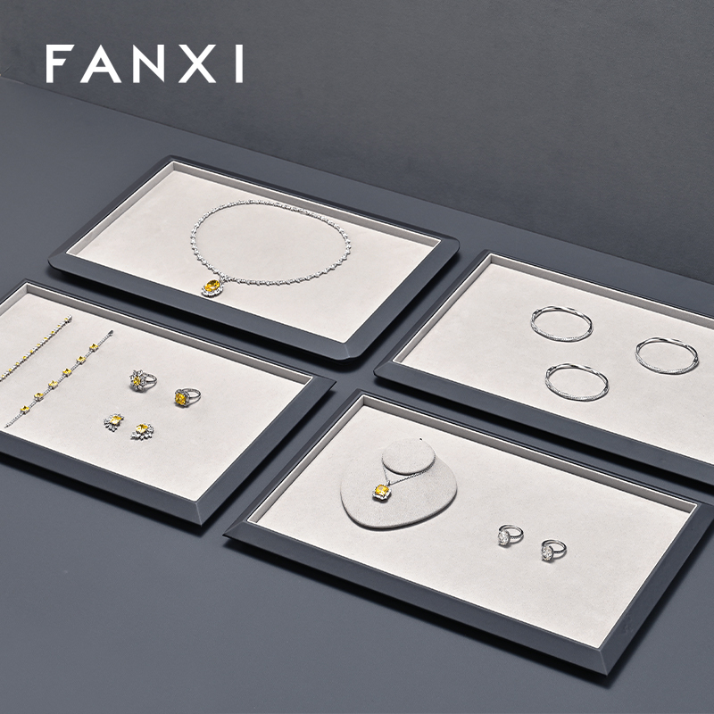 FANXI Fashion Grey microfiber Jewelry Display Plate
