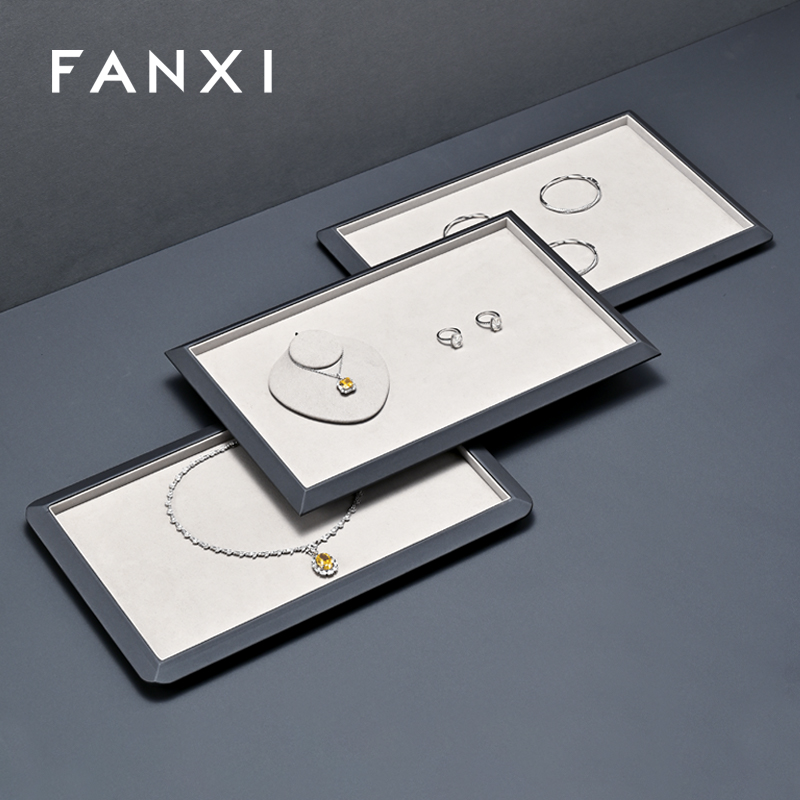 FANXI Fashion Grey microfiber Jewelry Display Plate