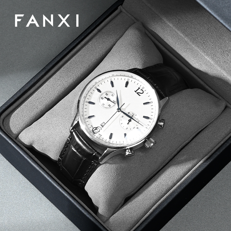 FANXI Factory Dark and Light Grey Leather Rounded Watch Box