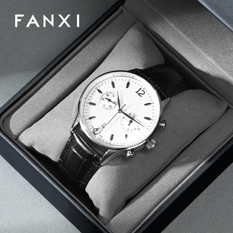 FANXI Factory Dark and Light Grey Leather Rounded Watch Box