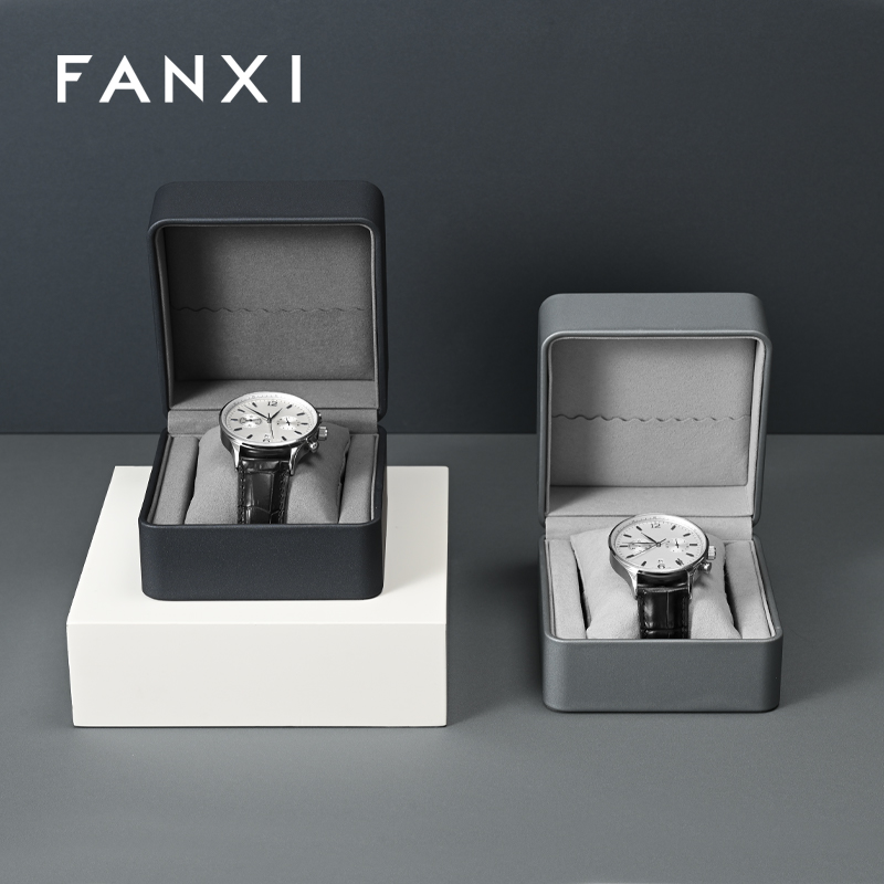 FANXI Factory Dark and Light Grey Leather Rounded Watch Box