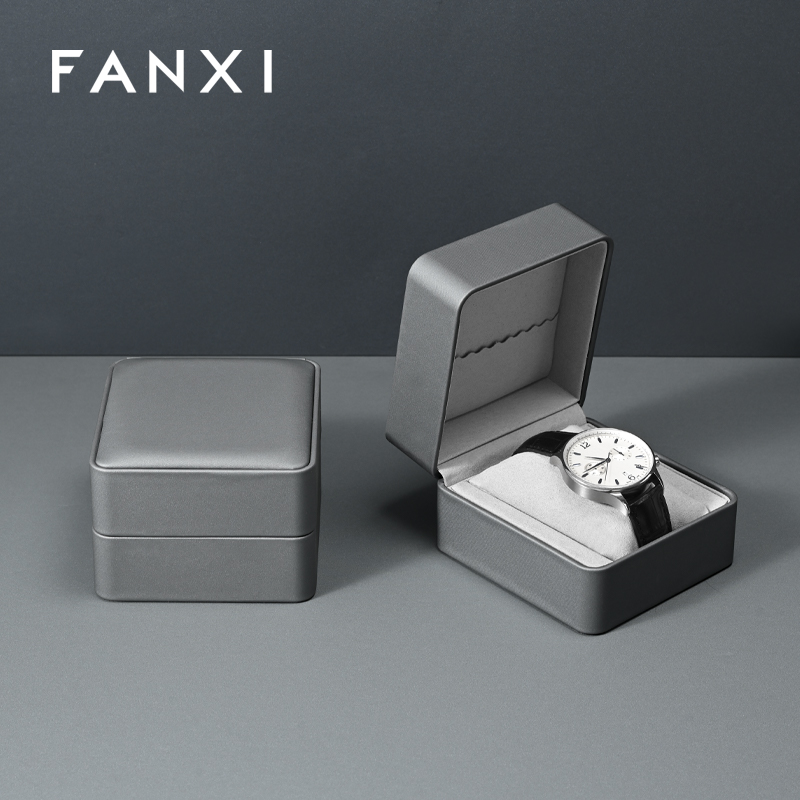 FANXI Factory Dark and Light Grey Leather Rounded Watch Box