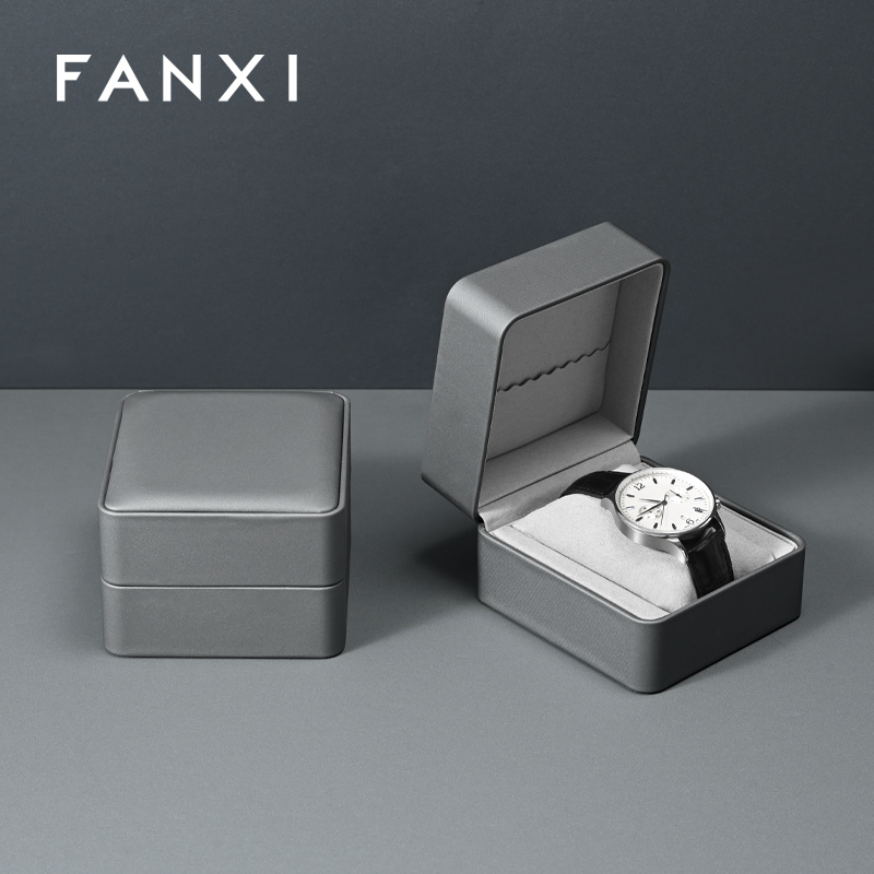 FANXI Factory Dark and Light Grey Leather Rounded Watch Box