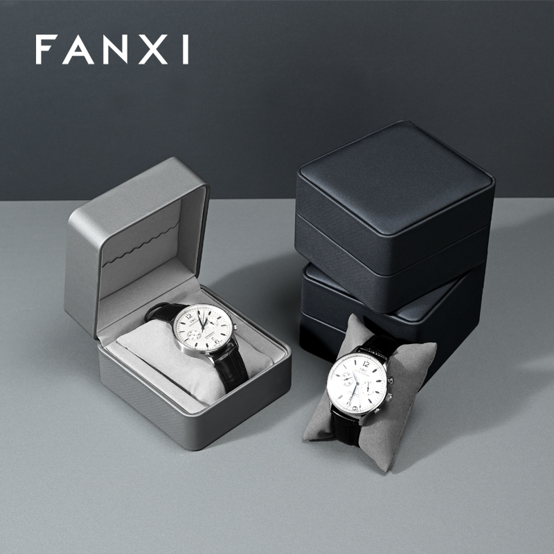 FANXI Factory Dark and Light Grey Leather Rounded Watch Box