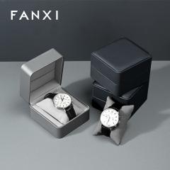 FANXI Factory Dark and Light Grey Leather Rounded Watch Box