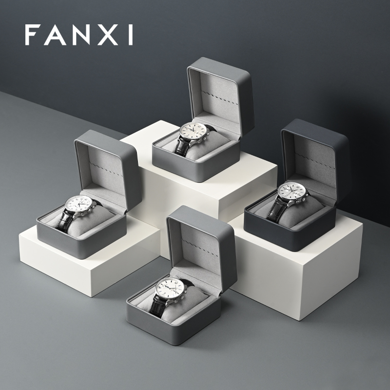 FANXI Factory Dark and Light Grey Leather Rounded Watch Box